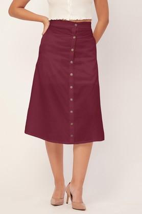 regular fit calf length rayon women's casual wear skirt - pink