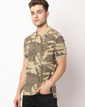 regular fit camouflage print polo t-shirt