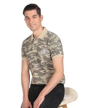 regular fit camouflage print polo t-shirt