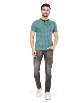 regular fit checked henley t-shirt