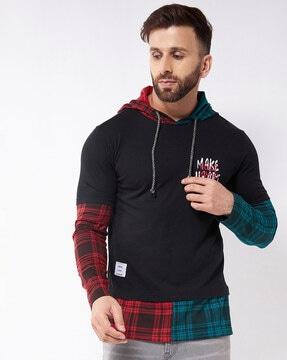 regular fit checked hooded t-shirt