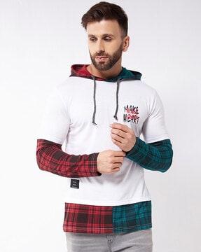 regular fit checkered hooded t-shirt