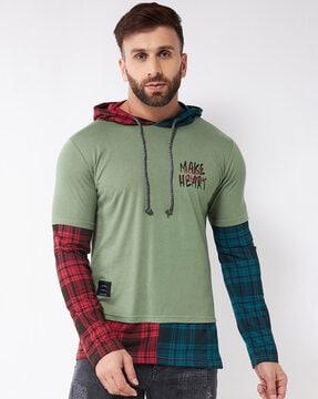 regular fit checkered hooded t-shirt