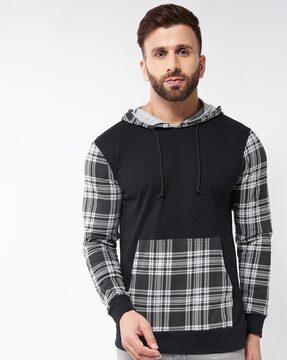 regular fit checkered hooded t-shirt