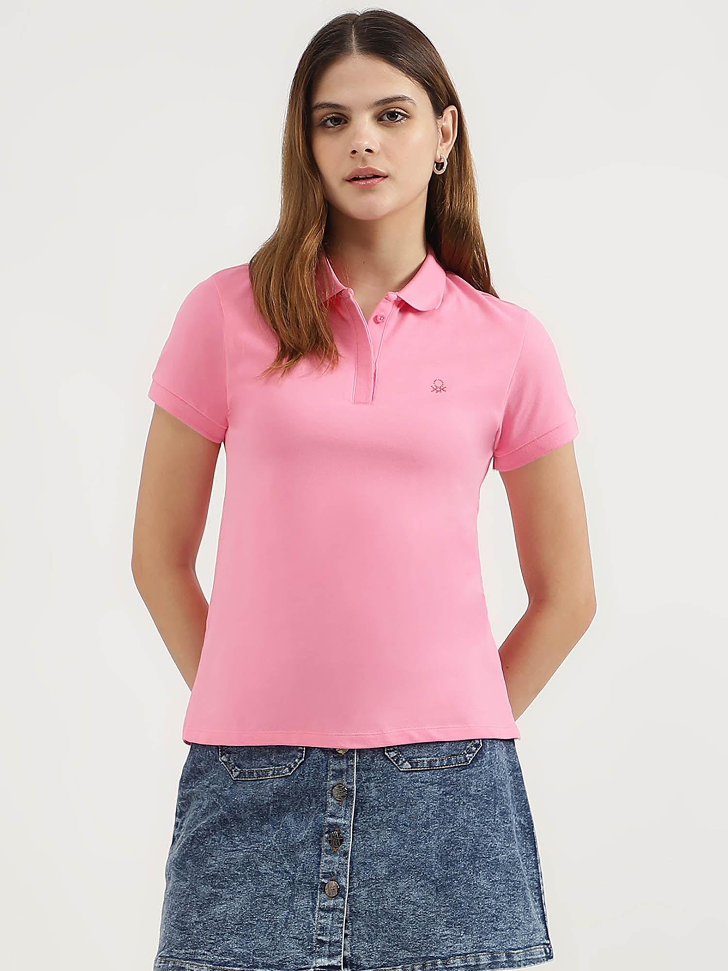 regular fit collar neck solid pink polo t-shirt