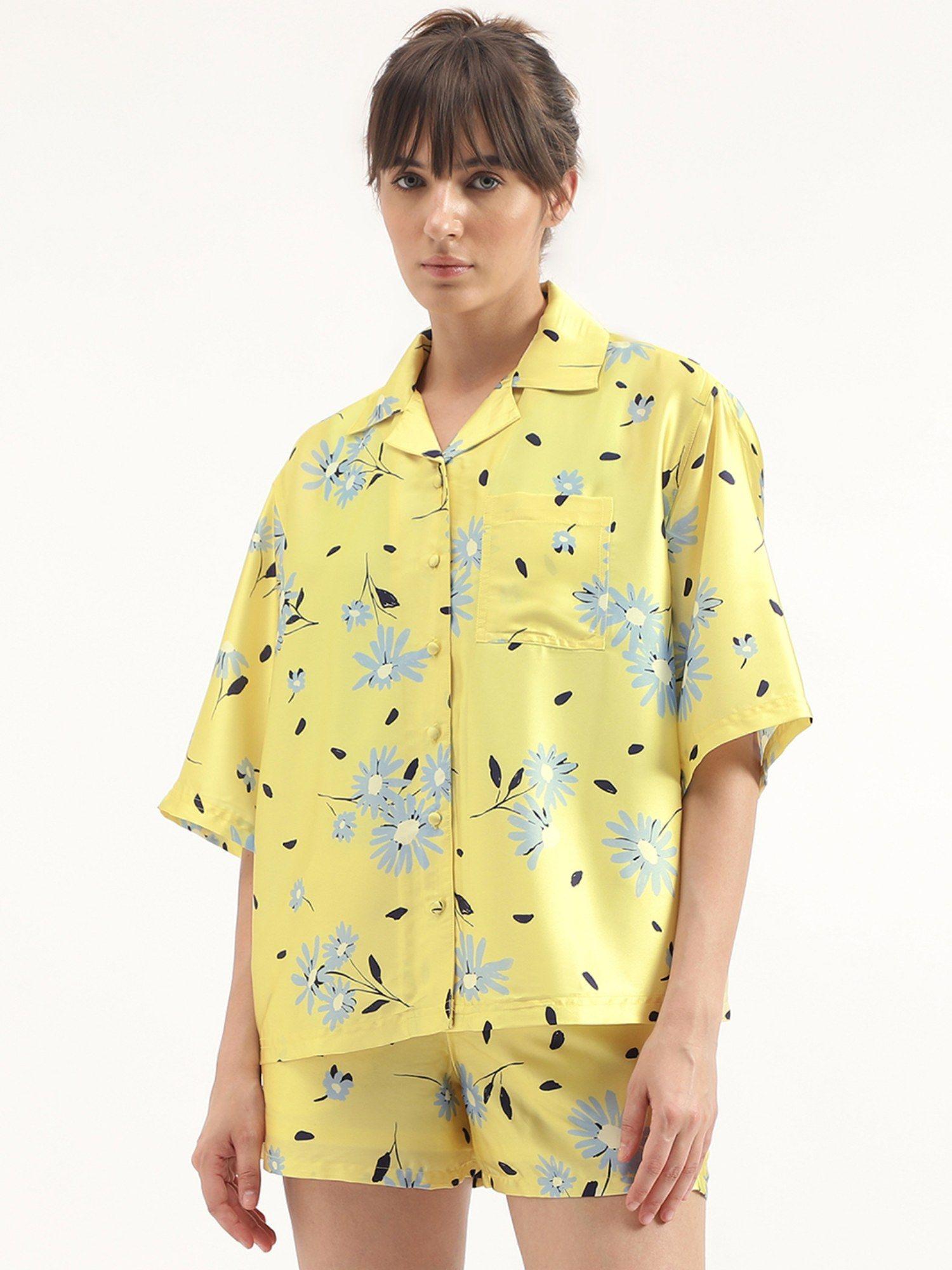 regular fit collared neck printed shirt - yellow