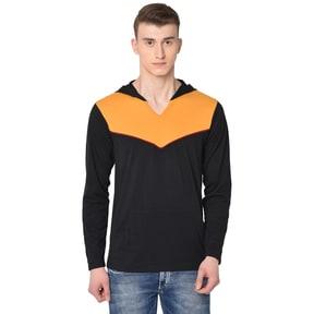 regular fit colorblock hooded t-shirt with kangaroo pocket