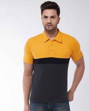 regular fit colourblock cotton polo t-shirt