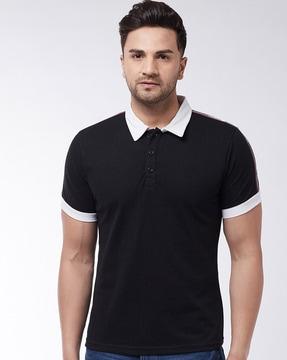 regular fit colourblock cotton polo t-shirt