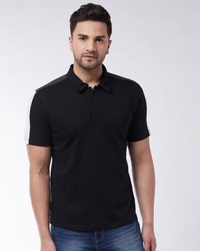 regular fit colourblock cotton polo t-shirt