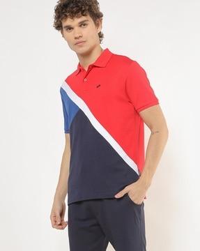 regular fit colourblock cotton polo t-shirt