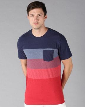 regular fit colourblock crew-neck t-shirt with patch pocket