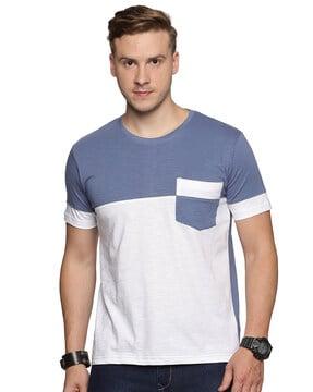 regular fit colourblock crew-neck t-shirt with patch pocket