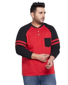 regular fit colourblock henley t-shirt with patch pocket