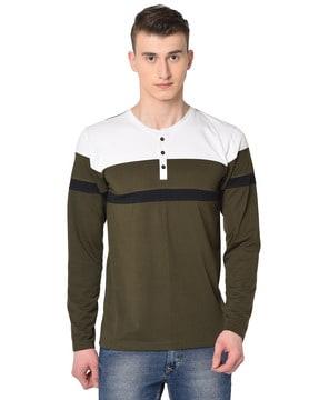 regular fit colourblock henley t-shirt