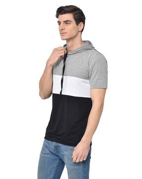 regular fit colourblock hooded t-shirt