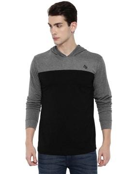 regular fit colourblock hooded t-shirt