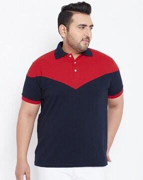 regular fit colourblock polo neck t-shirt