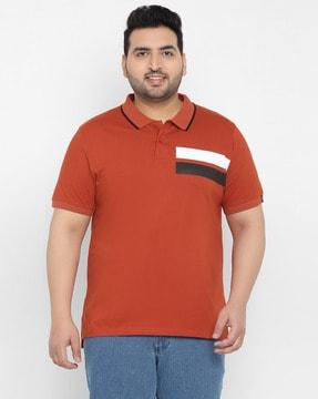 regular fit colourblock polo t-shirt with button placket