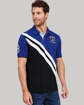 regular fit colourblock polo t-shirt with embroidery