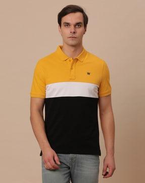 regular fit colourblock polo t-shirt with ribbed hem