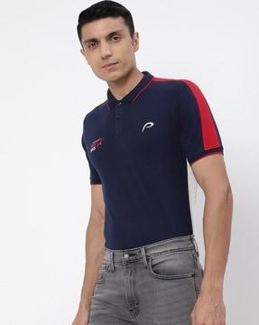 regular fit colourblock polo t-shirt with ribbed hems