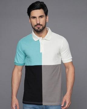 regular fit colourblock polo t-shirt with ribbed hems