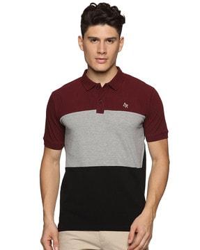 regular fit colourblock polo t-shirt with short sleeves