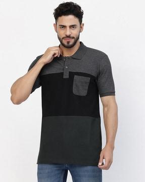 regular fit colourblock print polo t-shirt