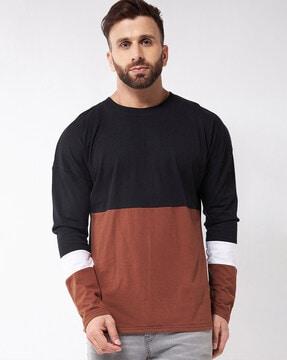 regular fit colourblock round neck t-shirt