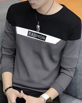 regular fit colourblock round-neck t-shirt