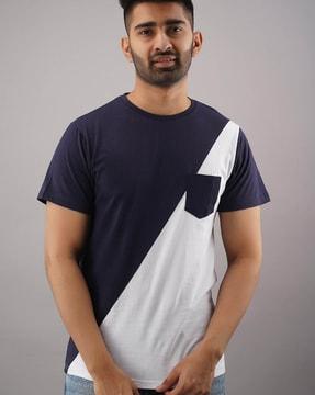 regular fit colourblock t-shirt with patch pocket