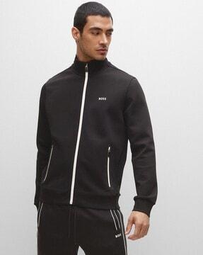 regular fit contrast logo zip-up sweatshirt