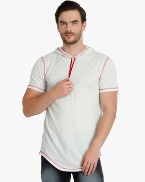 regular fit contrast stripe t-shirt with hooded