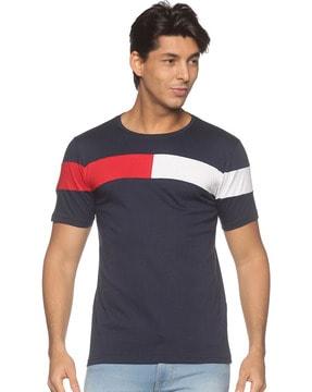 regular fit contrast striped crew-neck t-shirt