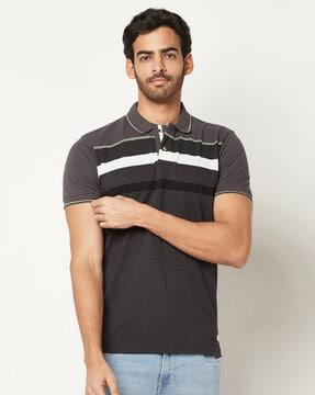 regular fit contrast striped polo t-shirt