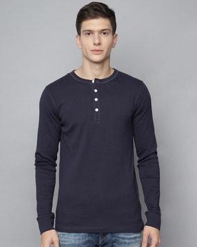 regular fit cotton henley t-shirt