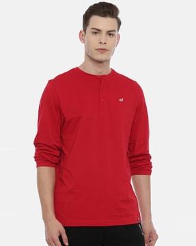 regular fit cotton henley t-shirt