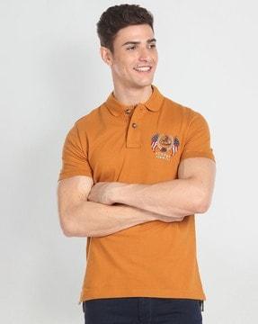 regular fit cotton polo t-shirt with logo embroidery