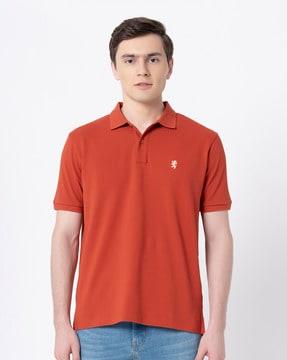 regular fit cotton polo t-shirt with logo print