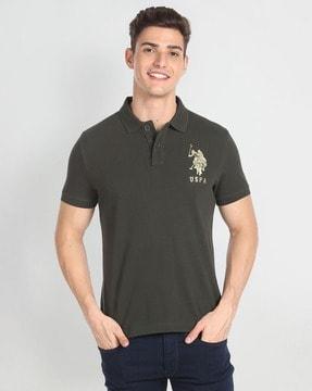 regular fit cotton polo t-shirt with logo print