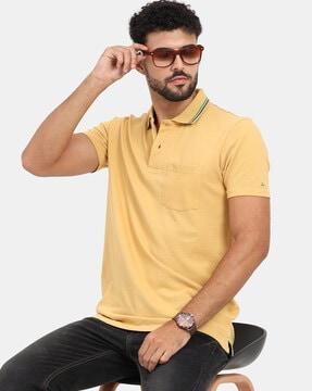 regular fit cotton polo t-shirt with patch pocket