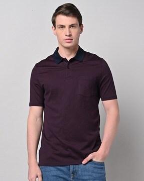 regular fit cotton polo t-shirt with patch pocket