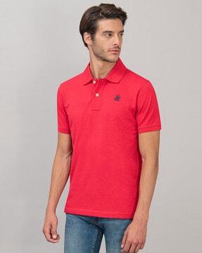 regular fit cotton polo t-shirt with ribbed collar