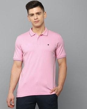 regular fit cotton polo t-shirt with ribbed hem