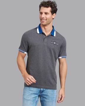 regular fit cotton polo t-shirt with ribbed hems