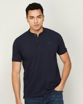 regular fit cotton polo t-shirt with ribbed hems