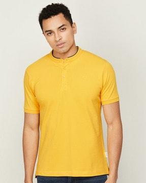 regular fit cotton polo t-shirt with ribbed hems