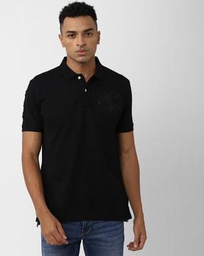 regular fit cotton polo t-shirt with ribbed hems