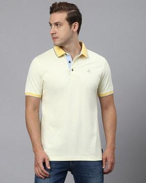 regular fit cotton polo t-shirt with ribbed sleeves